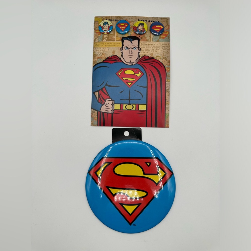 Superman Pins 2 Vintage Look 2 Modern & 1 Large (oversize) DC Superhero